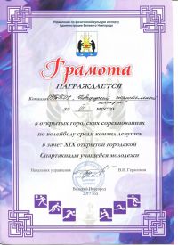 Соревнования по волейболу среди ССУЗов в зачёт XIX открытой городской Спартакиады учащейся молодёжи Великого Новгорода